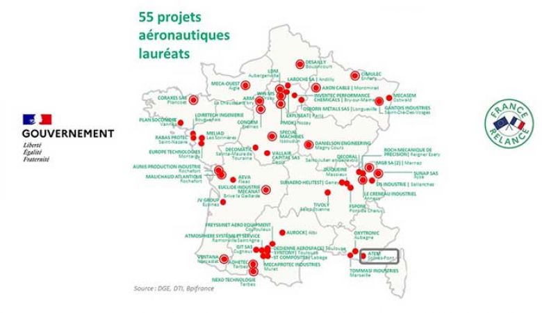 cartographie des lauréats plan relance aéronautique